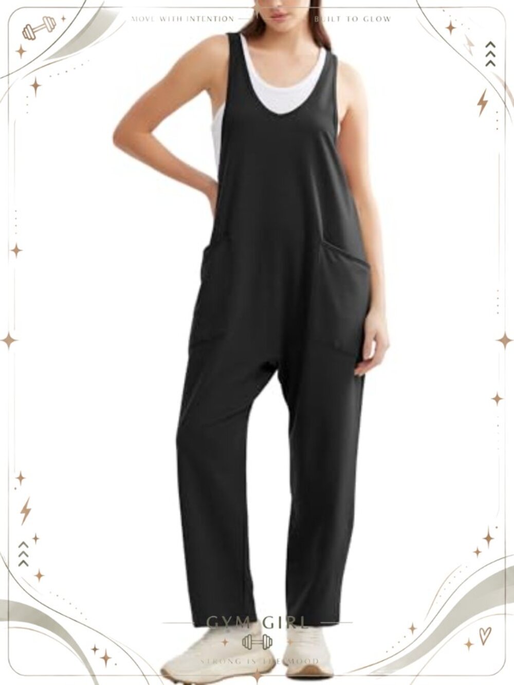 Cotton Blend Jumpsuit Sleeveless Wide Leg Overalls with Pockets Casual